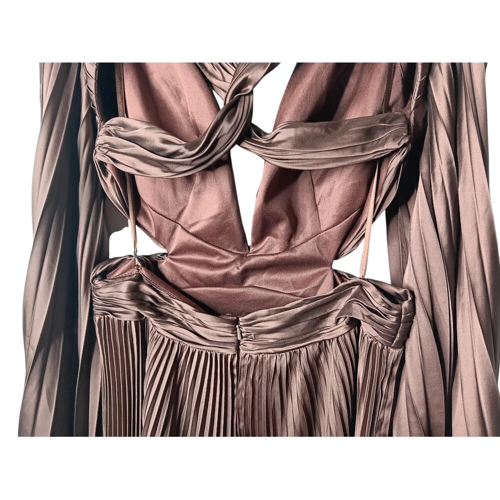 New with Tags Mac Duggal 26737 Brown Pleated Cutout Gown Long Sleeve Size 8 - Picture 9 of 16
